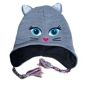 SO Brand kitty Cat Face Winter Hat Juniors Girls One Size Embroidered Ear Flap